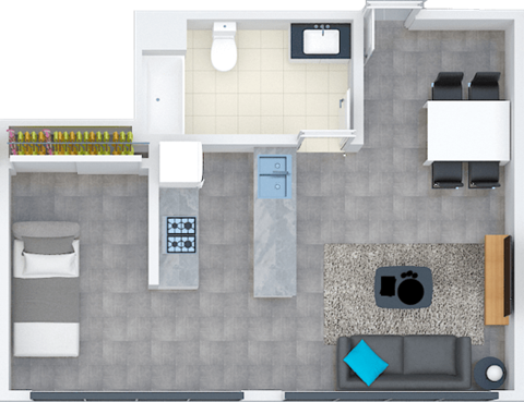 a birdseye view of our studio apartment